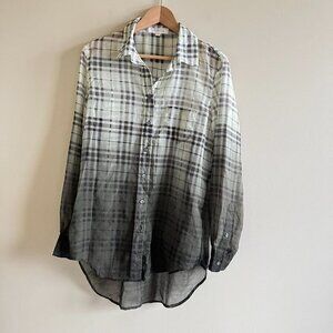 TWO BY VINCE CAMUTO GINGHAM PRINT BUTTON DOWN SHIRT SEMI SHEER‎ WOMENS SI…